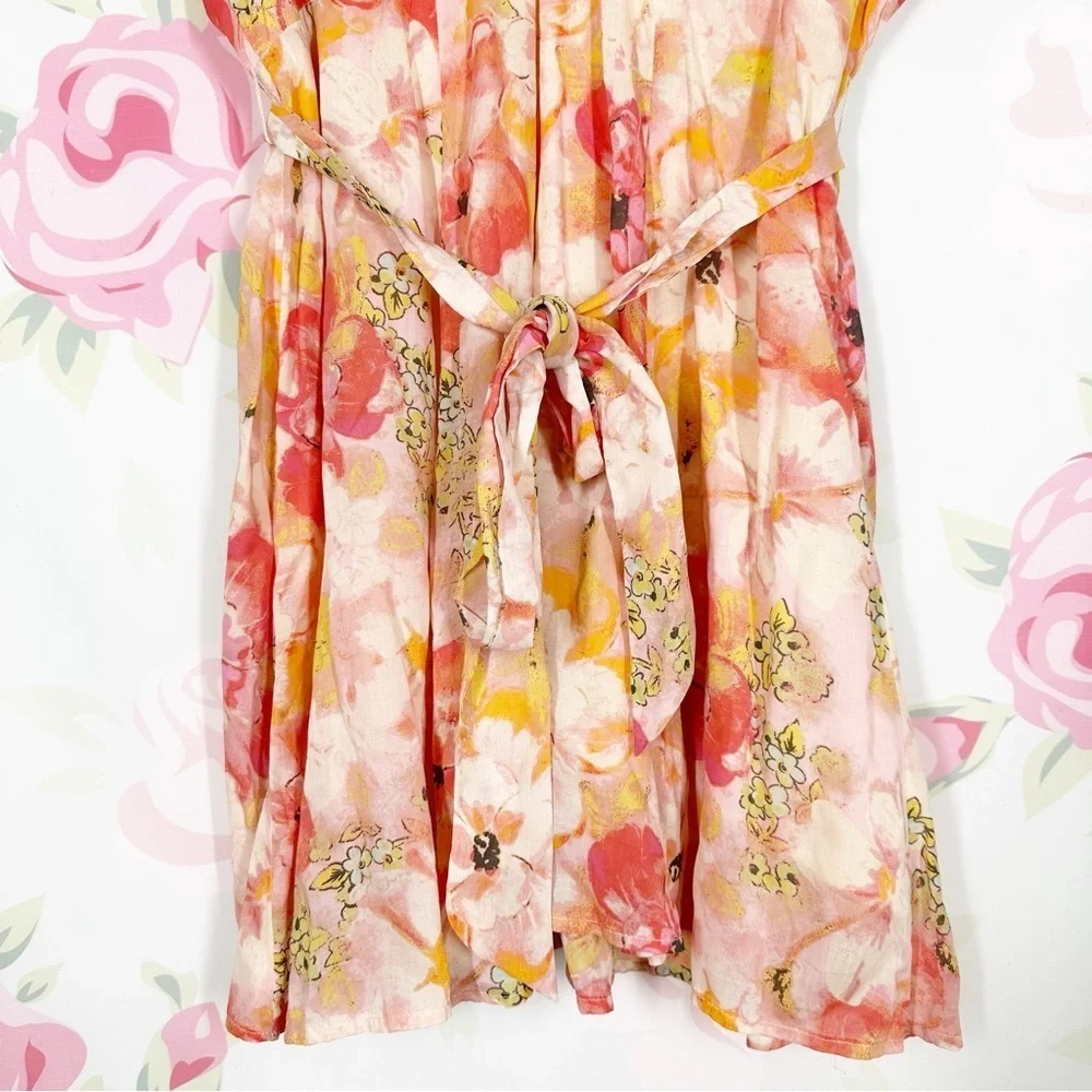 NEW Free People Freddy Floral Romantic V Neck Tie Front Mini Dress S